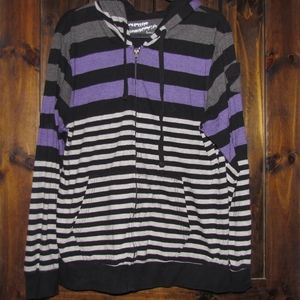 Stripped Zip Up Hoodie Purple & Black  MensLG